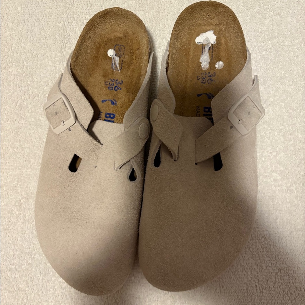 Birkenstock Taupe Suede Clogs